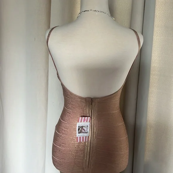 NEW  DIOR BELLA Gold Rose Bandage Dress Size XS - Picture 4 of 13
